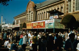 Sideshow alley at the Royal Sydney Easter Show 1957